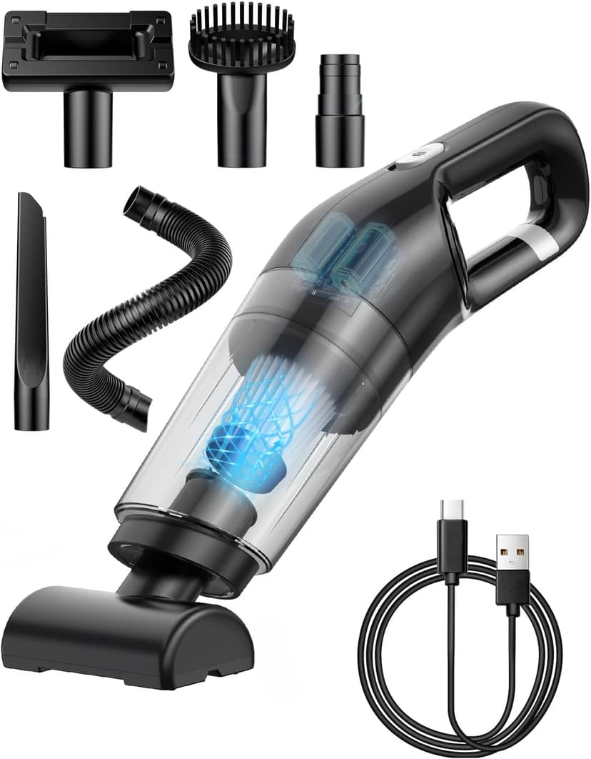 Cordless Vacuum Handheld, Car Vacuum Cleaner Portable for Pet Hair Small Household Vacuums with Powerful 10000pa Strong Suction Rechargeable for Car Home Couch Floor Cleaning Black