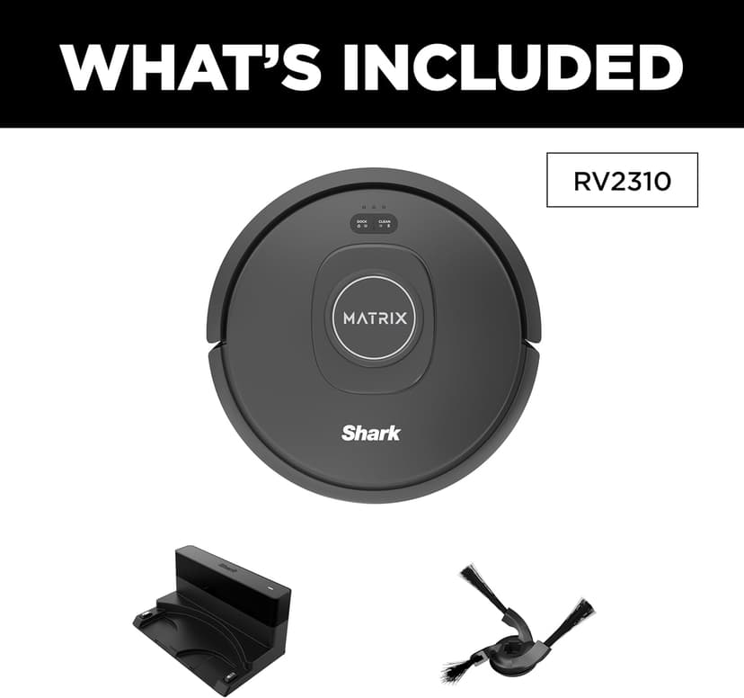 Shark RV2310 Matrix Robot Vacuum with Self-Cleaning Brushroll for Pet Hair, No Spots Missed on Carpets and Hard Floors, Precision Home Mapping, Wi-Fi Black/Silver, 0.5 Quarts