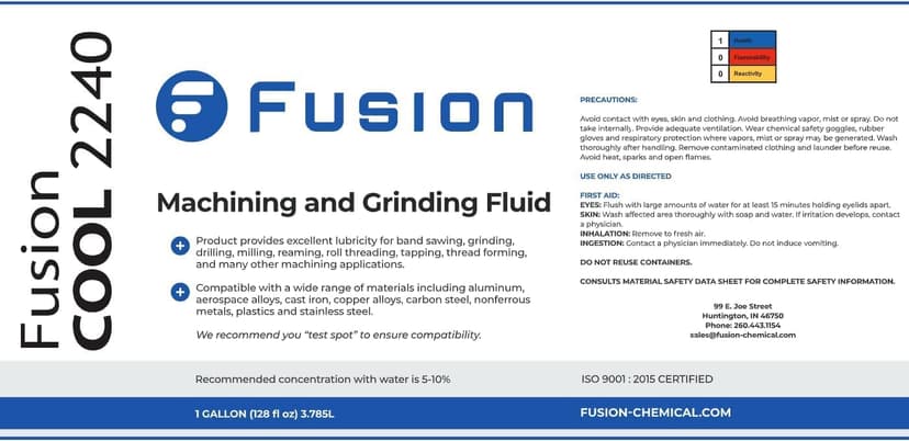 Machining, Grinding, and Cutting Fluid | Fusion Cool 2240 | General Purpose Coolant, Cutting Oil and Machine Shop Operations | Semisynthetic (1 Gallon)