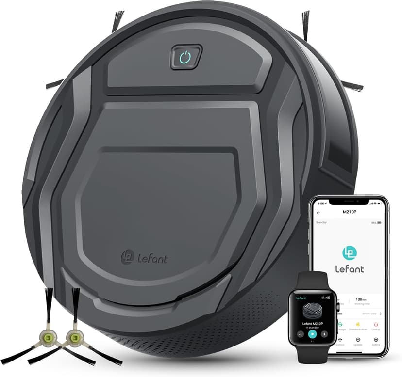 Lefant M210 Pro Robot Vacuum, Slim & Quiet, 3 Adjustable Suction Levels, 120 Min Runtime, Freemove 3.0, WiFi/App/Alexa, 6 Modes for Pet Hair, Hard Floors & Low Carpets, Self-Charging, Gray
