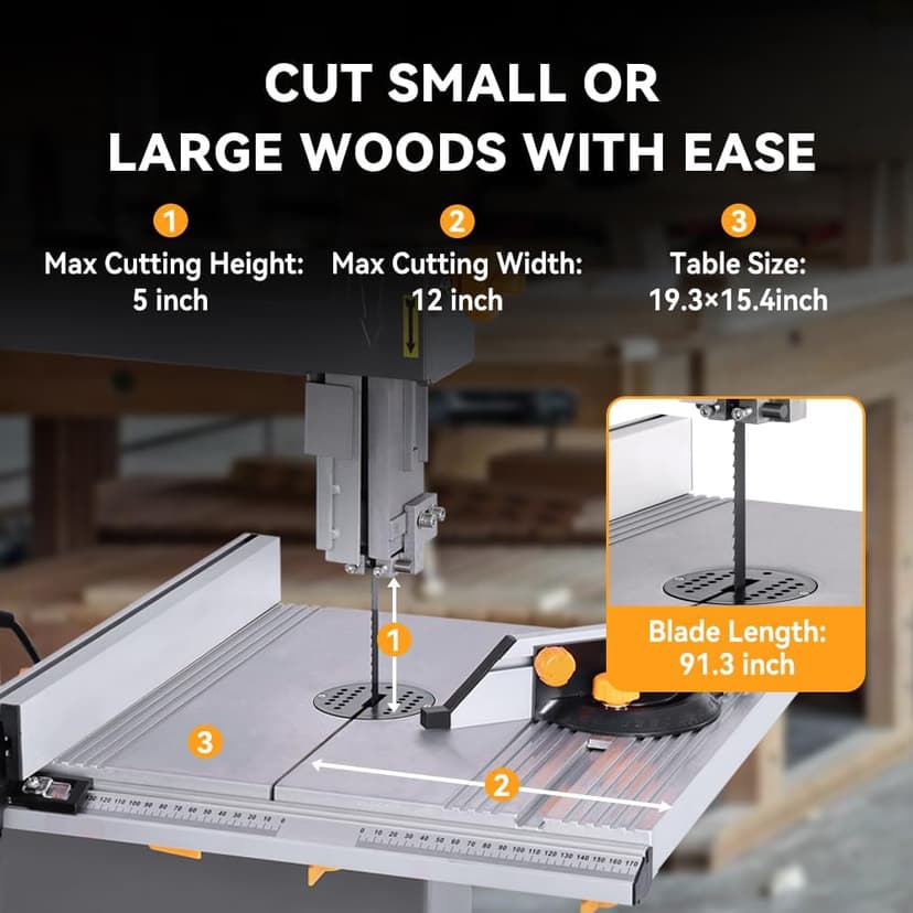 Hoteche 12-Inch Band Saw 7-Amp Two-Speed Benchtop with Stand for Woodworking and Metal Cutting, 1HP