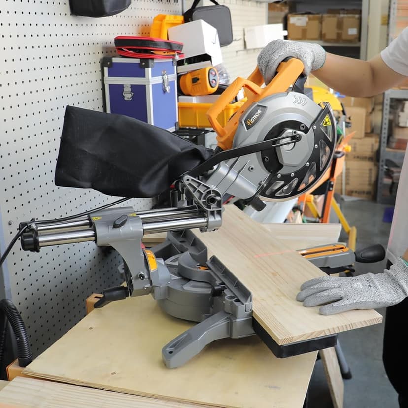 Hoteche 8-1/4-Inch Miter Saw 12.5A Sliding Compound Single Bevel Chop Saw with Laser and Blade for Wood and Metal Working