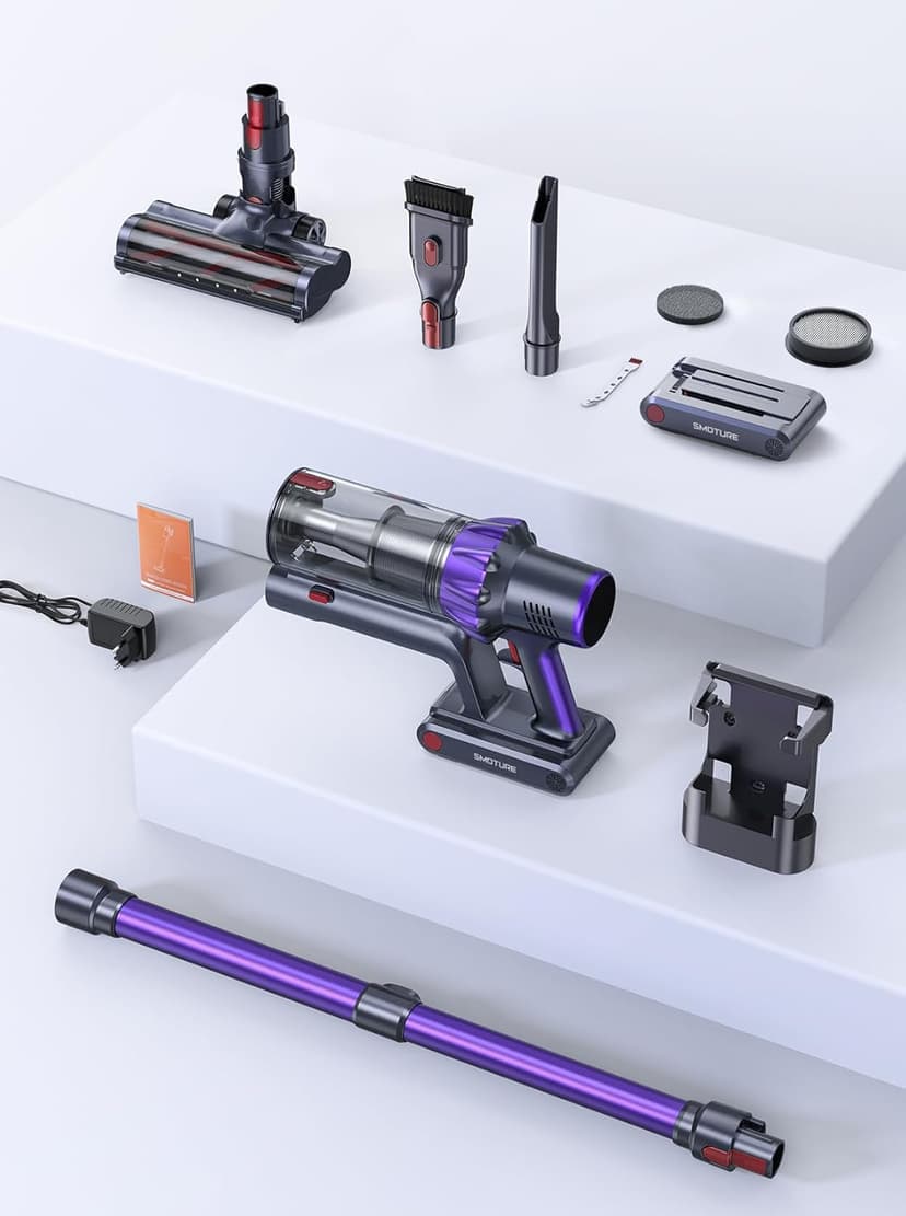 Cordless Vacuum Cleaner, 2 Batteries 110 Mins Runtime Vacuum Cleaners for Home, 40KPA 450W Stick Vacuum with Brushless Motor, Automatically Adjust Suction, Handheld Vacuum for Pet Hair/Carpet/Floor