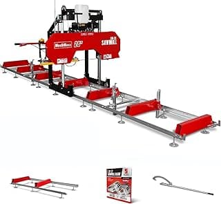26" inch Portable Sawmill (5x Blades Included), 420cc 15HP E-Start Gasoline Engine, 22" Board Width, 20' Track Length (6.6' Track Extension Included), Model SM-26
