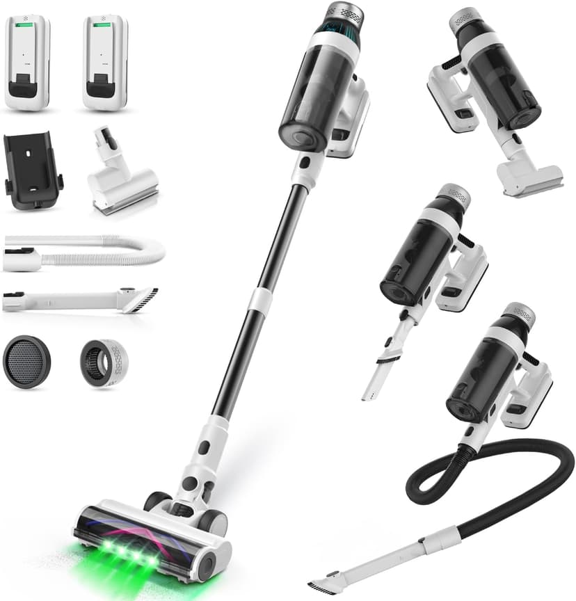 Cordless Vacuum Cleaner, 2 Batteries 110 Mins Runtime Vacuum Cleaners for Home, 550W 45KPA 15-in-1 Stick Vacuum with Charging Dock, Handheld Vacuum Cordless for Pet Hair Carpet Hardwood Floor