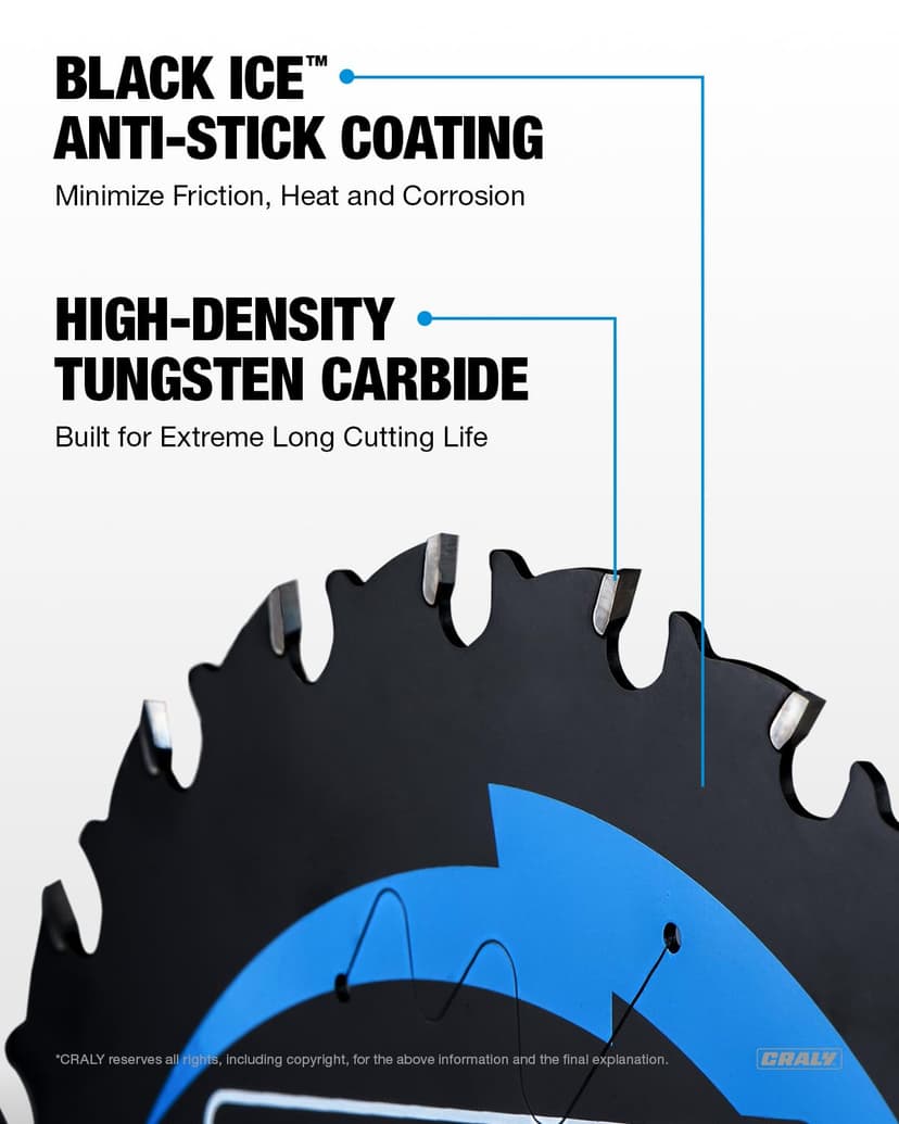CRALY 6-1/2 Inch 24 Teeth Wood Cutting Framing Circular Saw Blade, 5/8 Inch Arbor, Carbide Tipped, Thin Kerf, Black Ice™ Coating, for Plywood, MDF, OSB, Laminated(C0624FR)