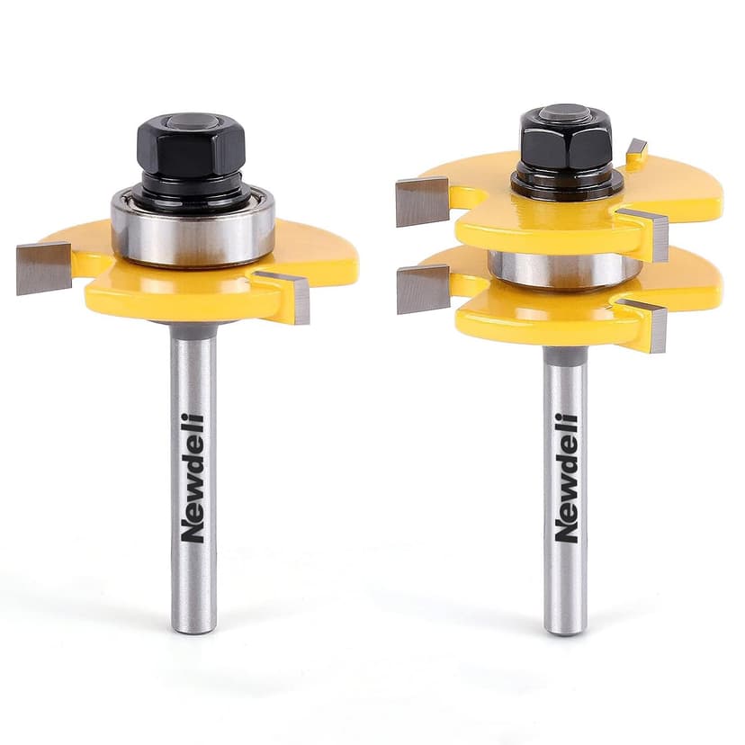 Newdeli Tongue and Groove Router Bit Set 1/4 Inch Shank - 2pcs Router Bits for 3/4" Stock, 1/2" Cutting Depth - T Shape 3 Teeth Wood Milling Cutter Woodworking Tool