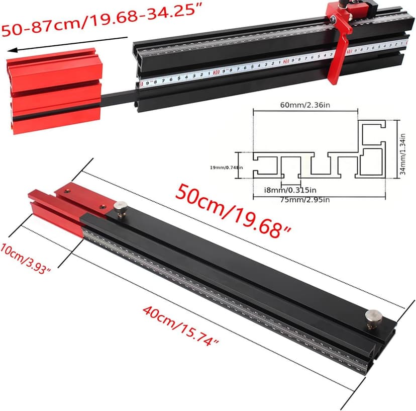 Miter Saw Fence for Woodworking Accessories, 75 T-Track Table Fence System with Laser Measure - Fits Portable Table Saws, Band Saws and Cabinet Saws (Fence Only)