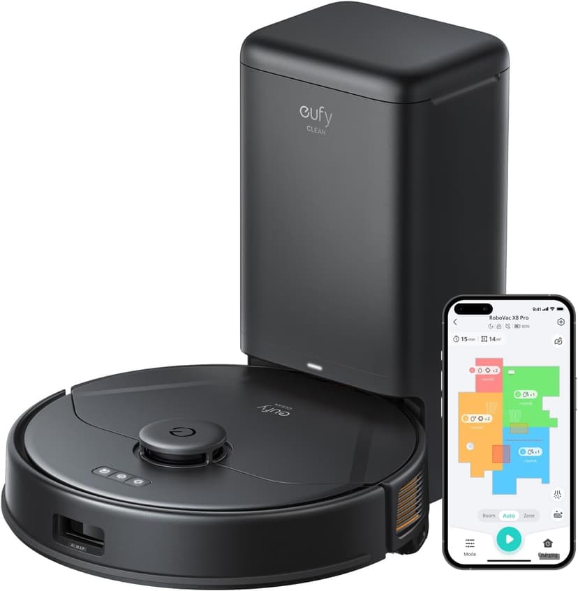 eufy X8 Pro Robot Vacuum Self-Empty Station, Twin-Turbine 2X 4,000 Pa Suction, 45 Days Hands-Free Cleaning iPath Laser, Pet Hair Deep Clean on Carpet, Smart Cleaner for Home with Pets