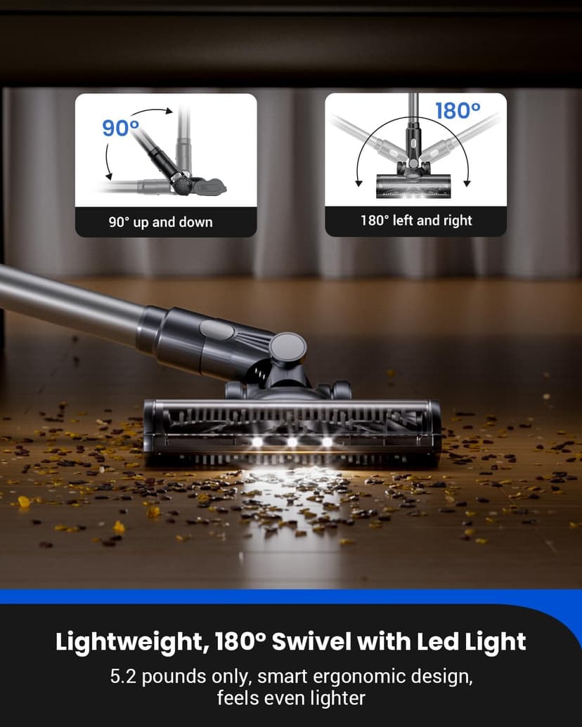 Proscenic Cordless Vacuum Cleaner,45Kpa 55Mins P11 Mopping Wet Dry Vacuum and Mop Combo All in one, Lightweight Stick Vacuum with LED Display, Long Runtime Ease of use for All Floors Pet Hair Carpet