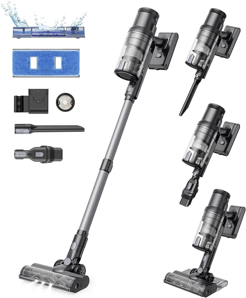 Proscenic Cordless Vacuum Cleaner,45Kpa 55Mins P11 Mopping Wet Dry Vacuum and Mop Combo All in one, Lightweight Stick Vacuum with LED Display, Long Runtime Ease of use for All Floors Pet Hair Carpet