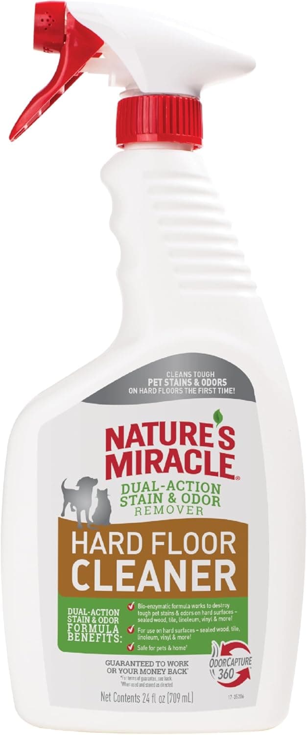 Nature's Miracle Hard Floor Cleaner, 24 Ounces, Dual-Action Stain And Odor Remover Works To Remove Tough Pet Stains And Odors On Sealed Wood And Hard Floor Surfaces