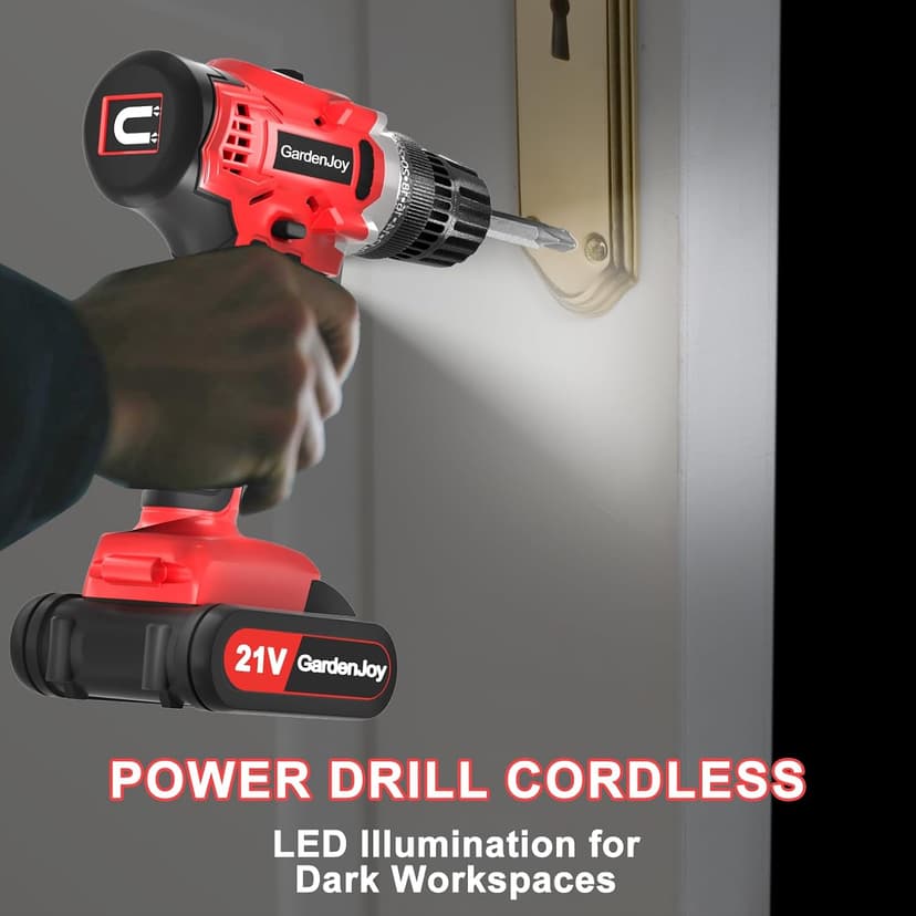 GardenJoy 20v Cordless Drill Set, Power Electric Kit Battery With Charger 30Nm 2-Speed 3/8" Keyless Chuck 24+1 Torque Drill Driver screwdriver Bits with LED Electric Work Light for Women DIY