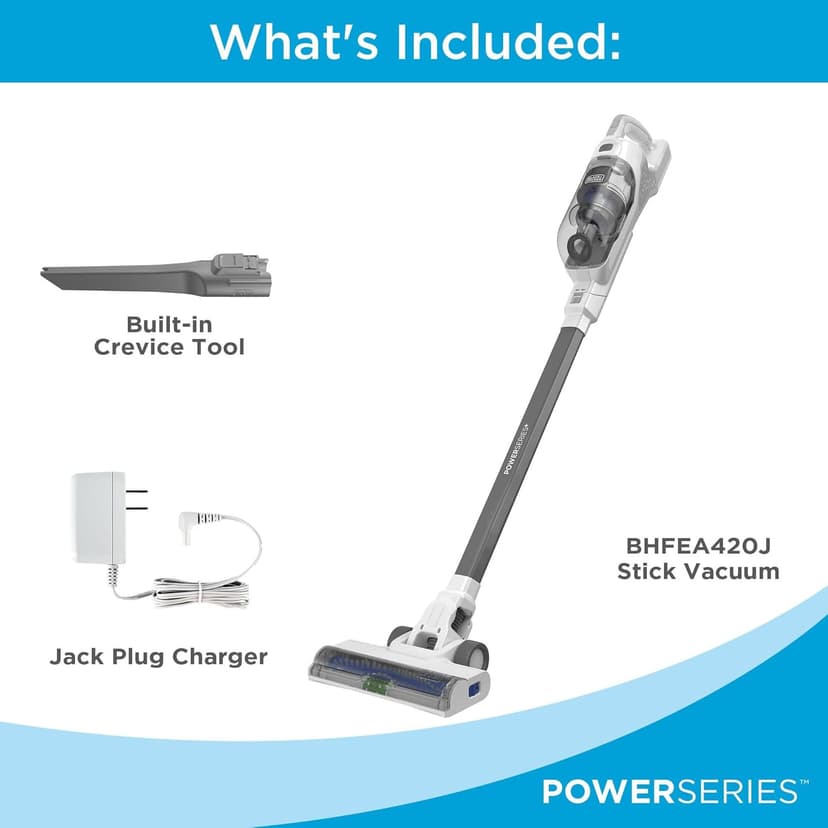 BLACK+DECKER POWERSERIES+ 16V MAX Cordless Stick Vacuum with LED Floor Lights, Lightweight, Multi-Surface, White (BHFEA420J)