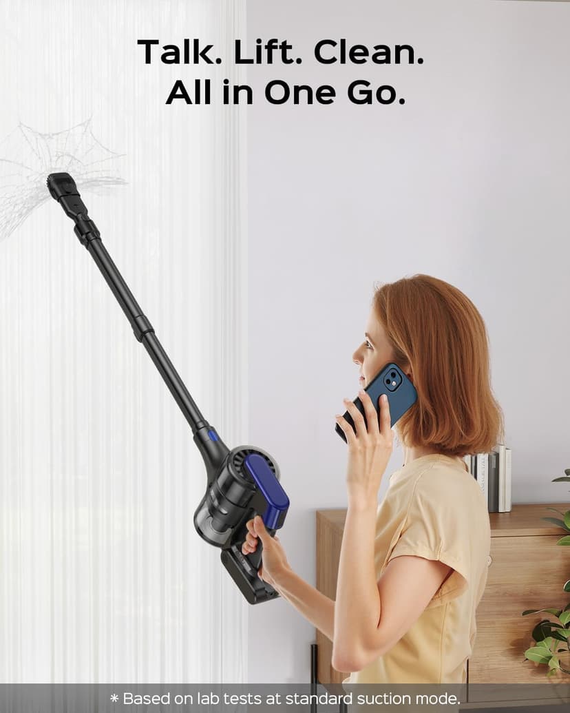 Cordless Stick Vacuum Cleaner, 55Min Cordless Vacuum Cleaners for Home, Powerful Suction Rechargeable Vacuum with Green LED Headlight, Lightweight Stick Vac for Carpet, Hardwood Floors & Pet Hair