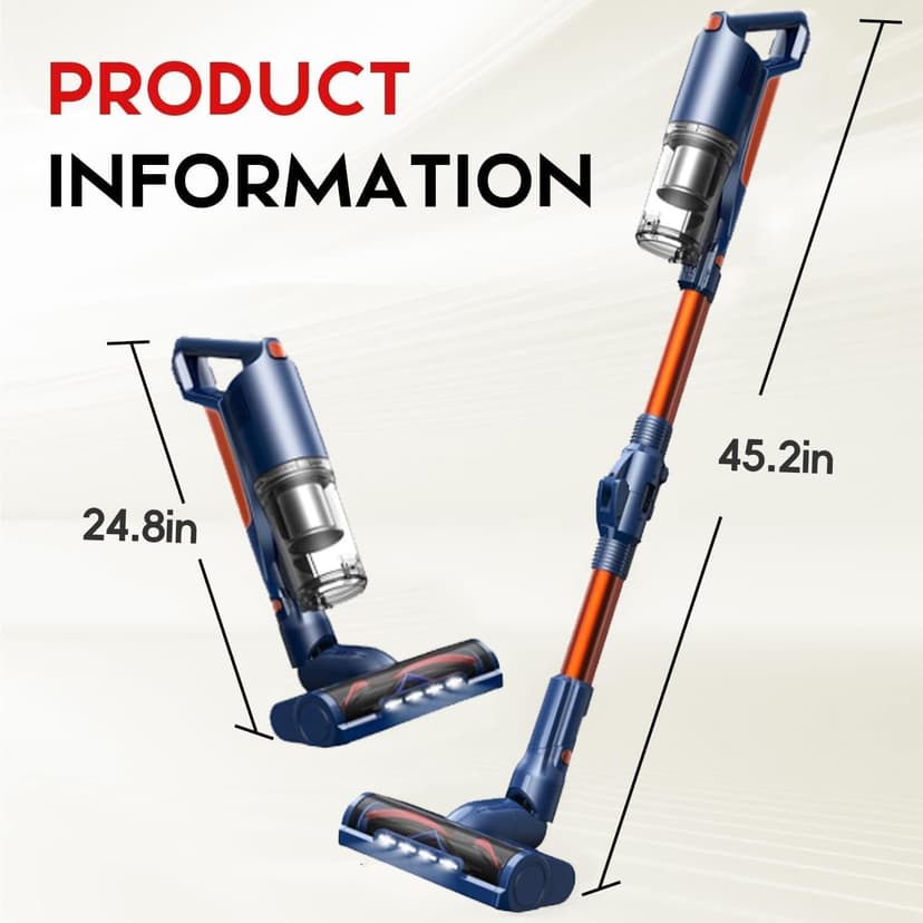 whall Cordless Vacuum Cleaner, Upgraded Strong Suction Brushless Motor Cordless Stick Vacuum Cleaner, Lightweight Handheld Vacuum for Home Pet Hair Carpet Hard Floor, up to 55mins Runtime,Blue