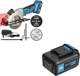 Mini Circular Saw, 4-1/2" 3400RPM Cordless Circular Saw with Laser Guide, Rip Guide, Compact Hand Saw with 2Pcs blades（24T+60T), Max Cutting Depth 1-11/16"(90°), 1-1/8"(45°)