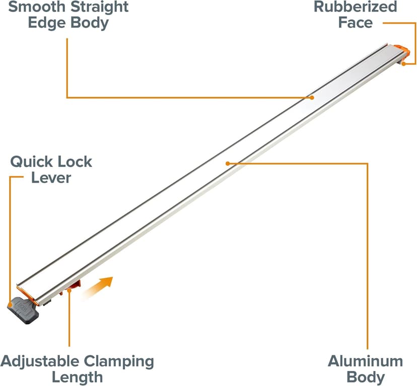 BORA 50” NGX Clamp Edge, Straight Cut Guide for Circular Saws, Easy to Use, Great for Cross-Cutting Plywood Sheets and Routing Dados, 544050