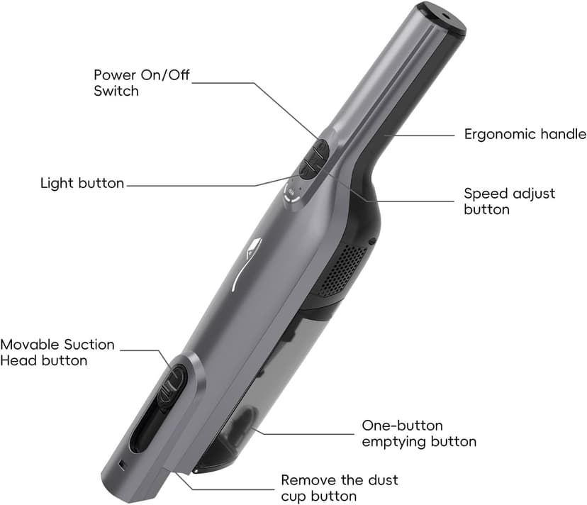 Cordless Handheld Vacuum, Lightweight Portable Hand Vacuum Cleaner with LED Light,Rechargeable Hand Held Vacuum with Charging Dock, Powerful Suction for Office, Home,Car,Silver