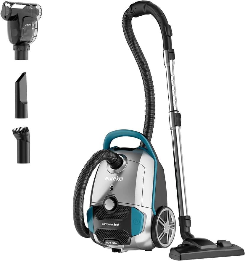 Eureka Canister Vacuum Cleaner, Lightweight Vacuum Cleaner for Carpets and Hard Floors, NEN170 Pet Friendly vaccum Cleaner with with HEPA Filter and 4 dust Bags, Silver with Green