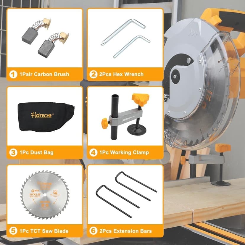 Hoteche 10-Inch Sliding Compound Miter Saw 15-Amp Single Bevel Power Chop Saw with Laser Guide for Wood and Metal Working
