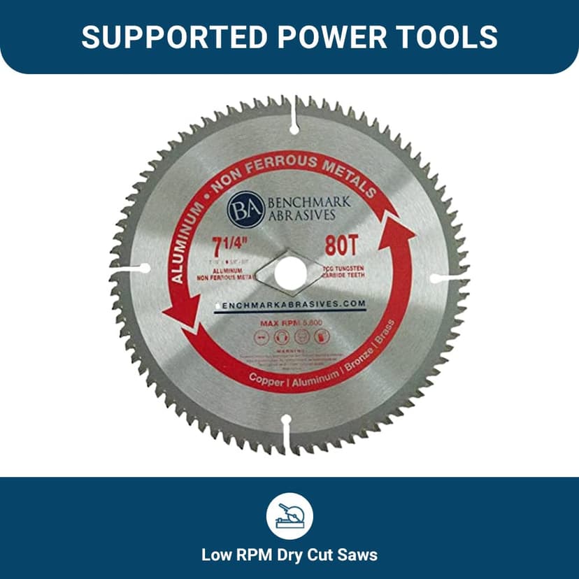 Benchmark Abrasives TCT 7-1/4 Inch Circular Saw Blade, Tungsten Carbide Tipped Non Ferrous Metal Cutting Saw Blades for Cutting Plastic, Fiberglass, PVC, Aluminum Cutting Blade - ‎(7-1/4" - 80 Teeth)