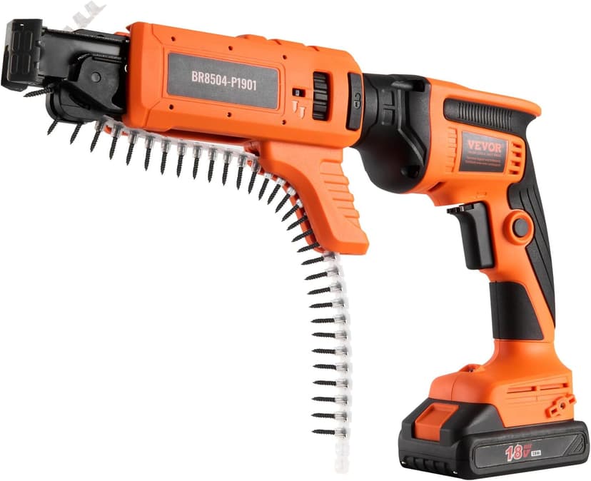 VEVOR Drywall Screw Gun Auto-Feed, 20V Max Collated Drywall Screwgun, 4200RPM Brushless Cordless Drywall Gun Kit with 2 Battery Packs, Belt Clip, Charger, Tool Bag, Screw Length and Depth Adjustable