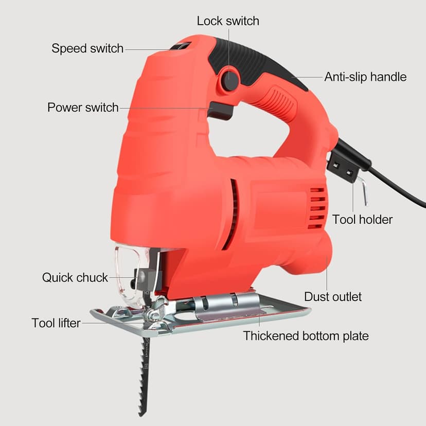 Corded Jigsaw, 800W Brushless Jig Saw Tool Electric Power Cutter with 6 Variable Speed, 0°-45° Bevel Cuts, 3 Position Orbital Action for Straight Curve Circle Cutting