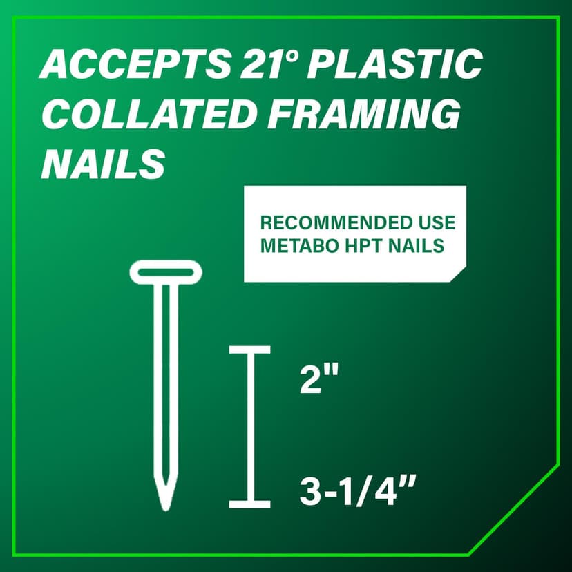 Metabo HPT Framing Nailer, Pro-Preferred Pneumatic Power Nailer & Framing Tool for Flooring, Roof Decking, Selectable Trigger & Rafter Hook, 21° 2" to 3-1/4" Plastic Collated Nails, NR83A5
