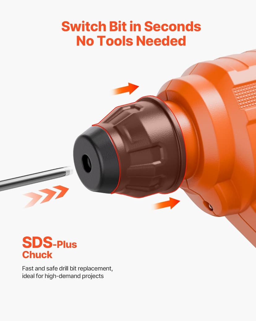 VEVOR 5/8" SDS-Plus Rotary Hammer Drill,20V Brushless Cordless Hammer Drills,4.0Ah Lithium-Ion Battery Powered,3.0A Fast Charger,Electric Demolition Hammers Variable Speed,Power Tool For Concret