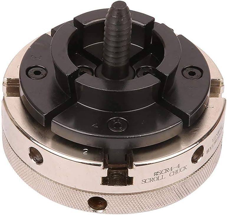 4INCH 4-Jaw Self-Centering Wood Lathe Chuck, 2" Round Jaw Mounted, 1"x8TPI thread & 3/4"x16TPI Adapter, T Allen Wrench, Screw Chuck, SCR4-4, Nickle electric Coating Body