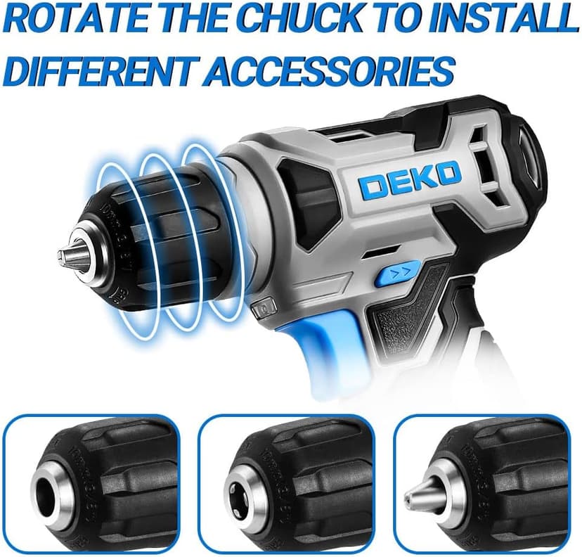 DEKOPRO 8V Cordless Drill, Drill Set with 3/8"Keyless Chuck, Built-in LED, Type-C Charge Cable, 42pcs Acessories, Power Drill for Drilling and Tightening/Loosening Screws
