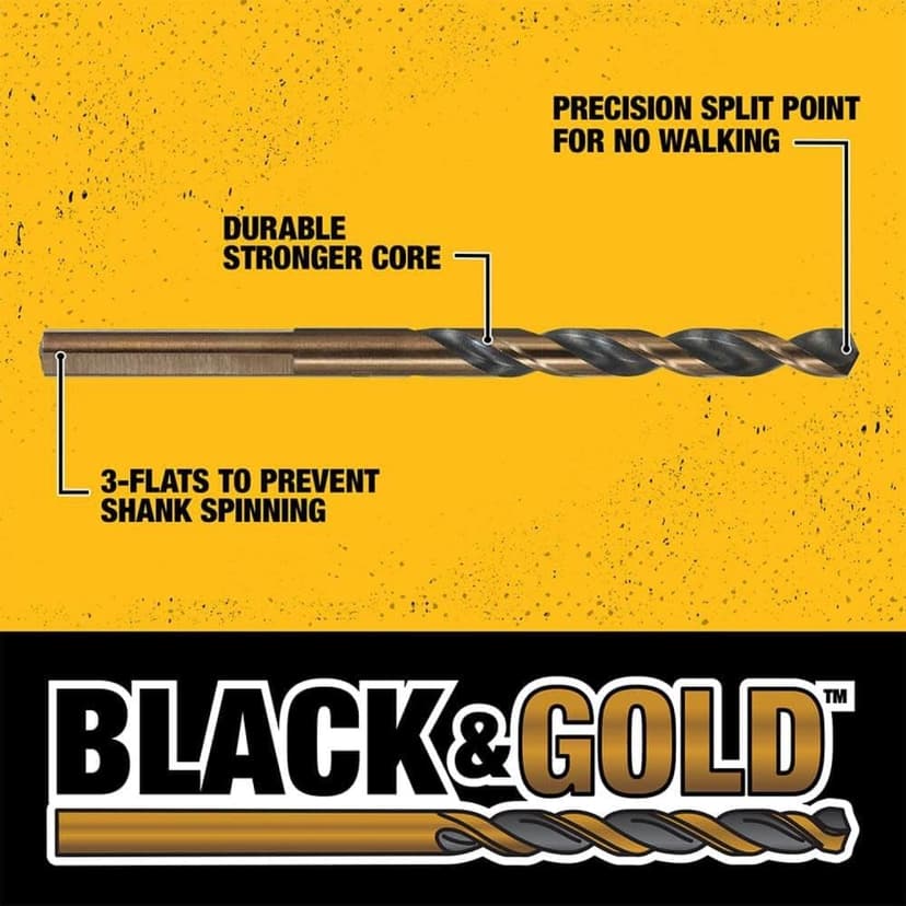 DEWALT Drill Bit Set, 3-Flats Shank,14-Piece, 135 Degree Split Point, for Plastic, Wood and Metal (DWA1184)