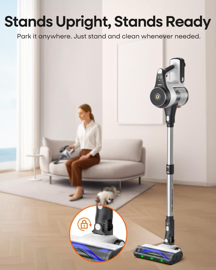 YONNDER Cordless Vacuum Cleaner, 48KPA/550W/60Mins Powerful Stick Vacuum for Home, Anti-Tangle, Self-Standing, Lightweight, Charging Dock, Vacuum Cleaner for Hardwood Floor/Carpet/Pet Hair/Car, M1