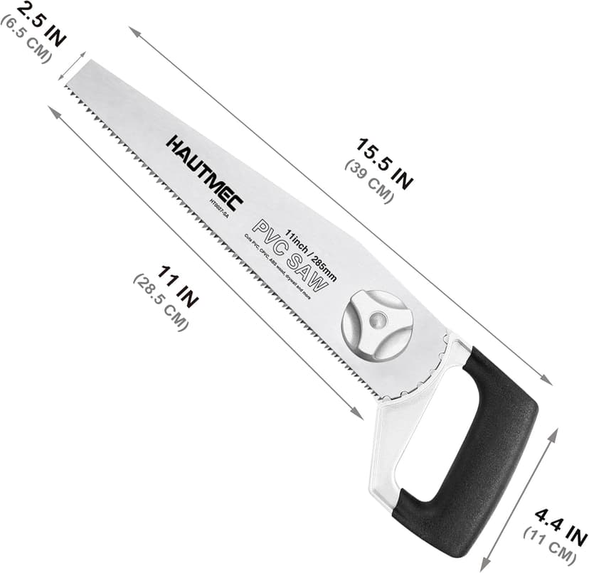 HAUTMEC Heavy Duty 11-Inch PVC/ABS Pipe Saw And General Purpose Hand saw, Adjustable Cutting Angle, For Cutting Pipe In Tight Spaces, for Trimming, Gardening, Wood, Drywall, And Plastic HT0027-SA