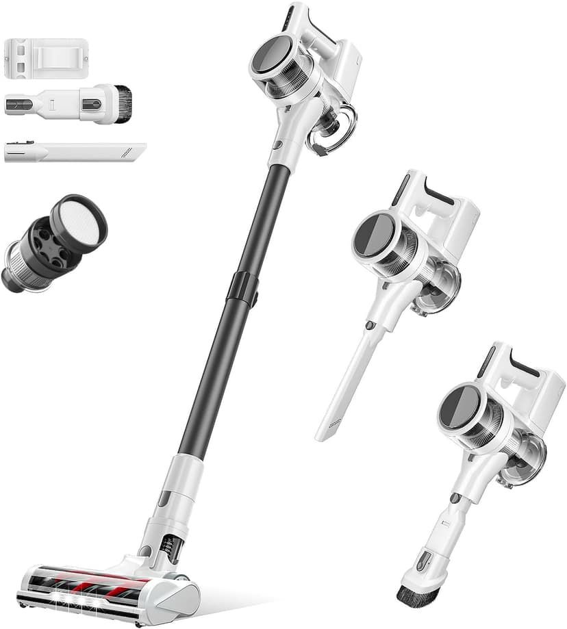 Vacuum Cleaners for Home, 80,000PRM Powerful Motor Cordless Vacuum with Removable 2200mAH Battery up to 35 Mins Worktime, 2 Adjustable Modes and Detachable Parts Stick Vacuum (Bright White)