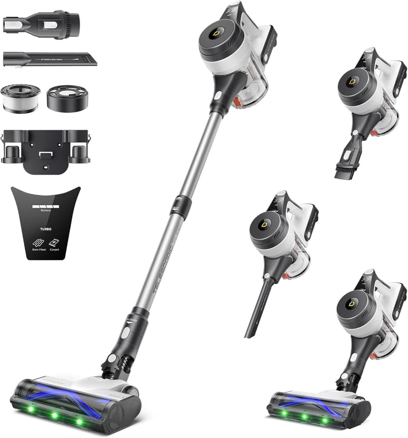 YONNDER Cordless Vacuum Cleaner, 45KPA/550W/50Mins Powerful Stick Vacuum for Home, Anti-Tangle, Self-Standing, Lightweigh, Charging Dock, Vacuum Cleaner for Hardwood Floor/Carpet/Pet Hair/Car, M1