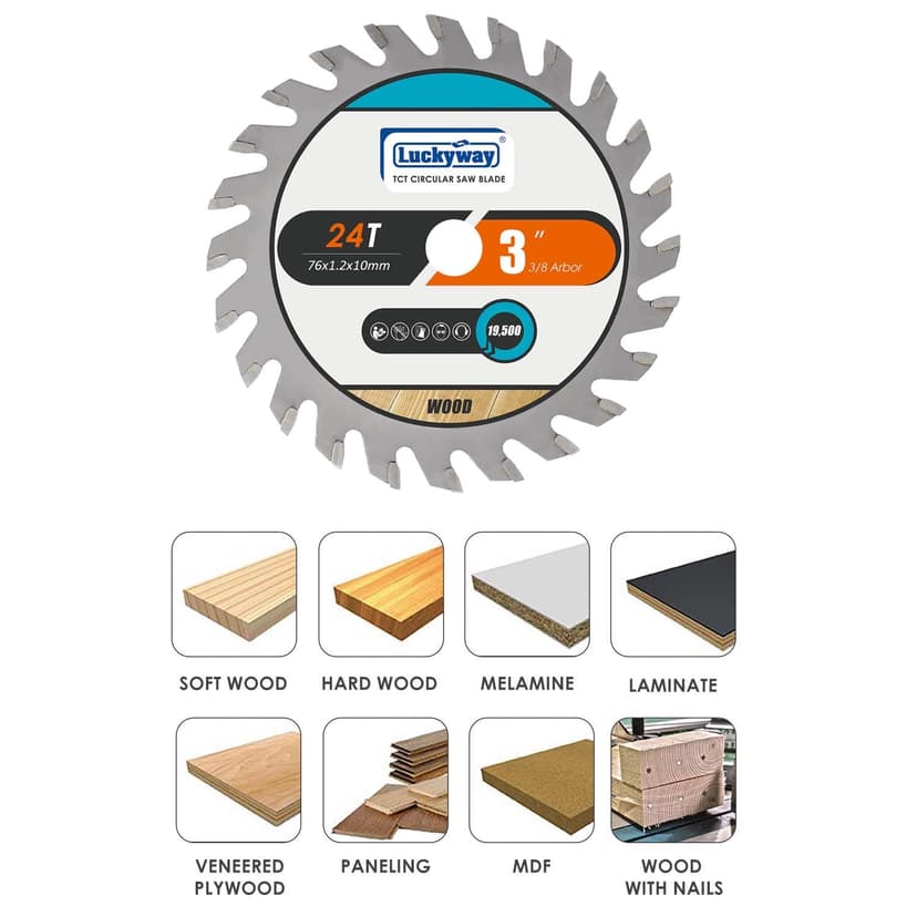 Luckyway 7-1/4 Inch Circular Saw Blade 60T Finish with 5/8 Inch Arbor TCT (Tungsten Carbide Tipped) Saw Blade for Cutting Wood