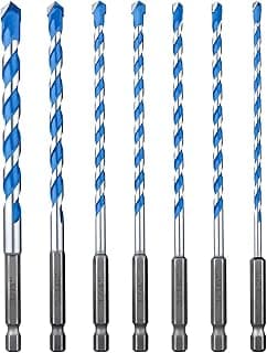 Concrete Drill Bit Set 7 Pcs, Masonry Drill Bit Set 5/32"-3/8", Shockproof Hex Shank Drill Bit Set, Industrial Carbide Drill Bits for Class/Brick/Plastic/Cement/Tile