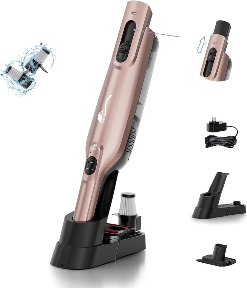 Cordless Handheld Vacuum, Lightweight Portable Hand Vacuum Cleaner with LED Light,Rechargeable Hand Held Vacuum with Charging Dock, Powerful Suction for Office, Home,Car, Rose Gold