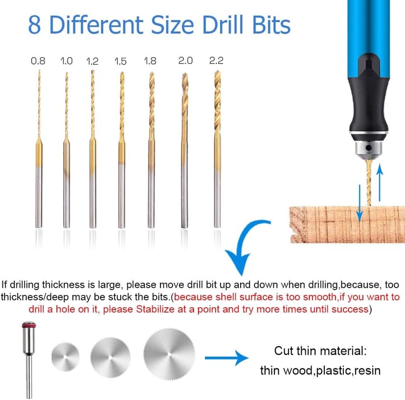 3-Speed Cordless Mini Drill Pen With 8 Small Drill Bits,Rechargeable Electric Hand Drill Pin Vise,Resin Drill Set For Jewelry Making,Resin,Plastic,Wood,Keychains DIY (BLUE)