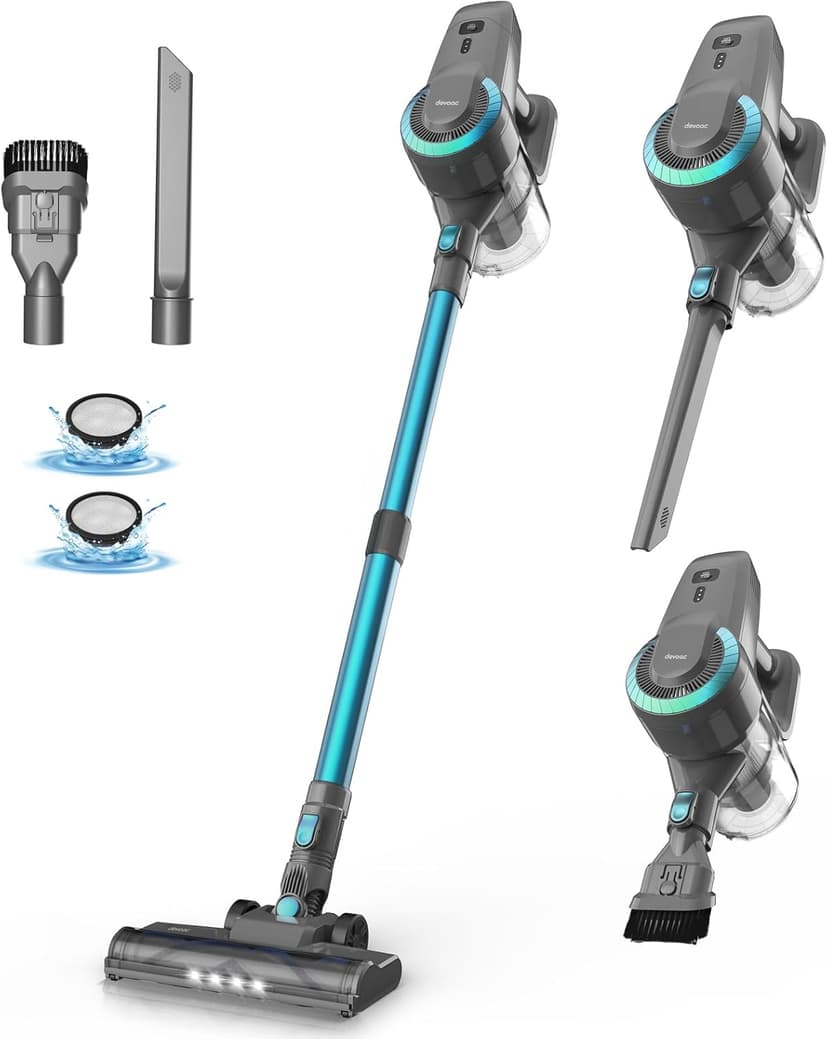 DEVOAC N300 Cordless Vacuum Cleaner, 6 in 1 Lightweight Stick Vacuum, 2200mAh Battery Up to 40mins Runtime, Powerful Handheld Vacuum for Hard Floor Rug Pet Hair Home Dorm (Waterfall)