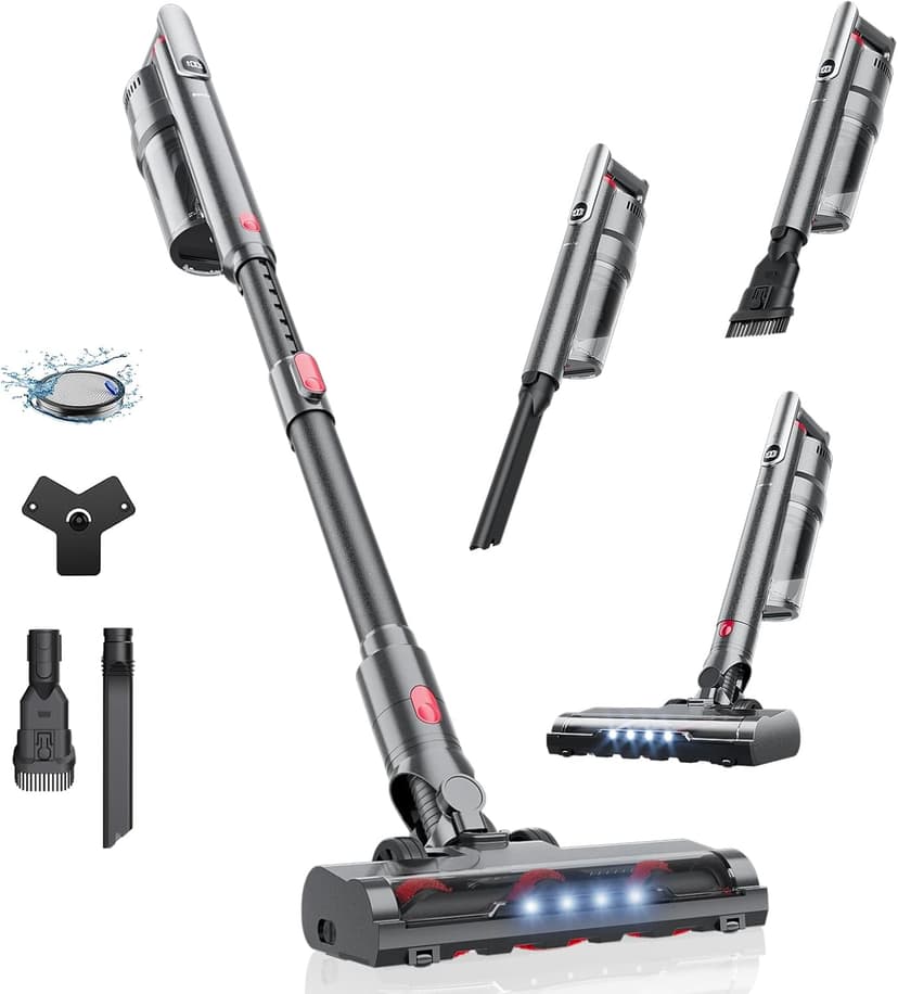 Cordless Vacuum Cleaner 45Kpa Brushless Motor Vacuum Cleaners for Home, Lightweight Stick Vacuum with LED Floor Brush, Rechargeable Cordless Vacuum for Pet Hair Carpet Hardwood Floor