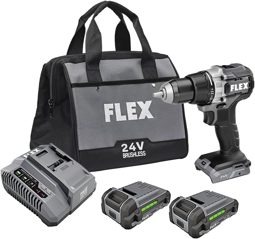 FLEX 24V Brushless Cordless 1/2-Inch 750 In-Lbs Torque 2-Speed Drill Driver Kit with (2) 2.5Ah Lithium Battery and 160W Fast Charger - FX1151-2A