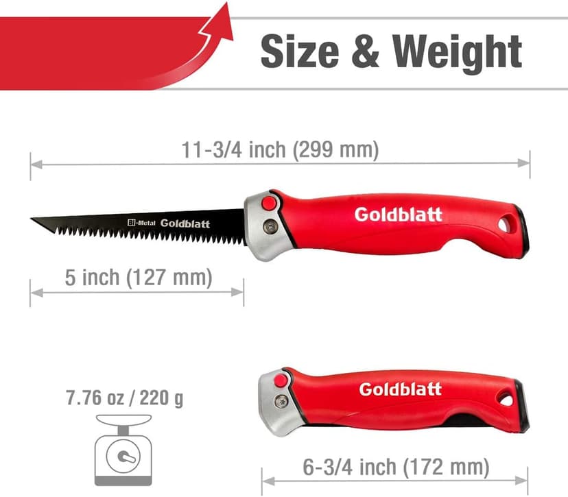 Goldblatt Folding Drywall Saw, Jab Saw, Hand Saws with Soft Grip Handle, Sheetrock Saws for Wallboard, Drywall, Plywood and PVC