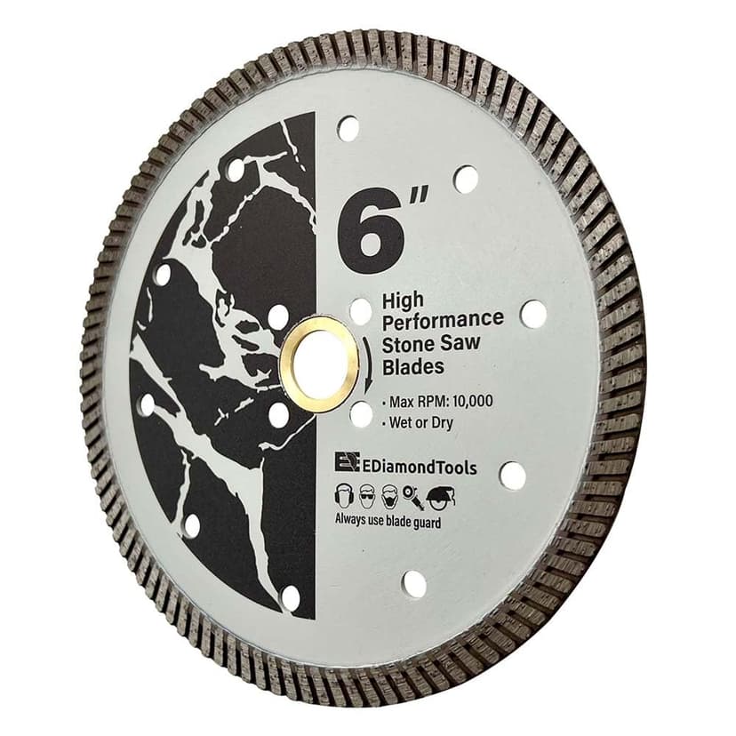 6" High Performance Diamond Saw Blades for Granite, Quartz, and Other Engineered Stones, Wet or Dry, 7/8"-5/8" Arbor