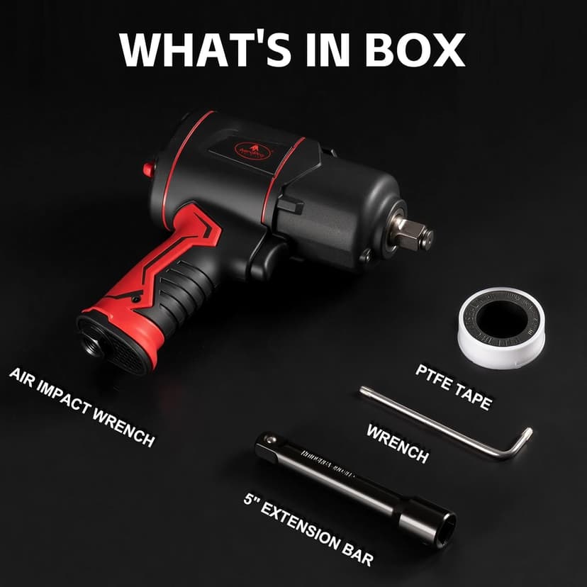 AEROPRO TOOLS 1/2-Inch Composite Air Impact Wrench(A315), Twin Hammer, 1380FT-LBS Max Loosening Torque, 8000RPM, Pneumatic Impact Gun, for Auto Repair, Tire Shop (Lightweight Housing)
