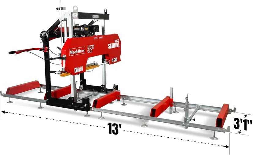 32" inch Portable Sawmill, 420cc 15HP E-Start Gasoline Engine, 29" Board Width, 13' Track Length, Model SM-32
