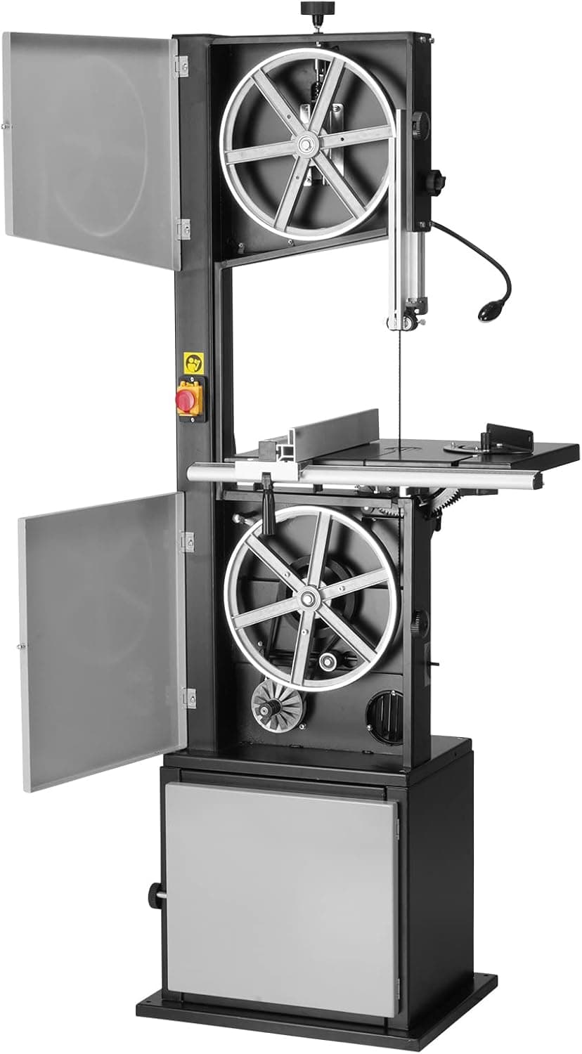 VEVOR Band Saw, 14-Inch, 480-960 RPM Continuously Viable Benchtop Bandsaw, 1100W 1-1/2HP Motor, with Optimized Work Light Workbench Stand Cabinet Assembly and Miter Gauge, for Woodworking Aluminum