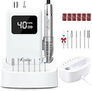 Kredioo Professional Nail Drill Brushless 40,000RPM Rechargeable 2-in-1 Portable Electric Nail File Ultra Silent Salon Must Haves Nail Tool Kit Removing Acylic Gels